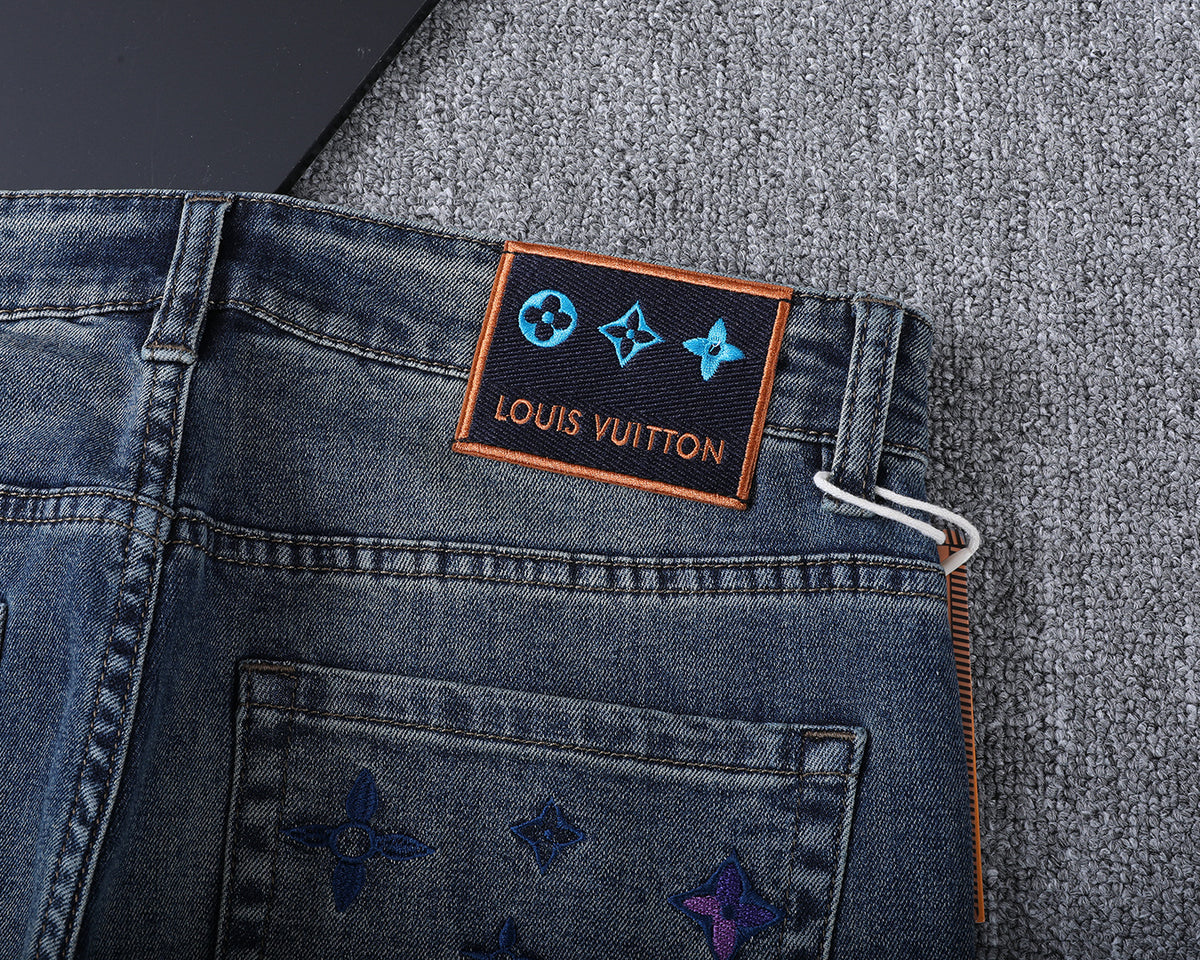 Multi-Color Embroidered Motif Pocket Slim Fit Denim V260827