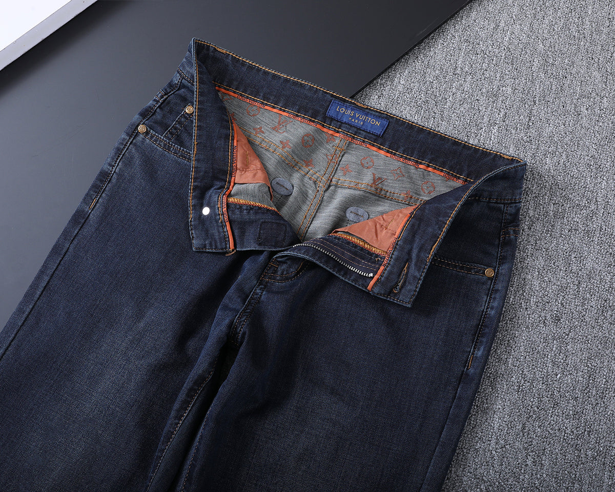 Dark Indigo Monogram Embroidered Slim Denim V260846