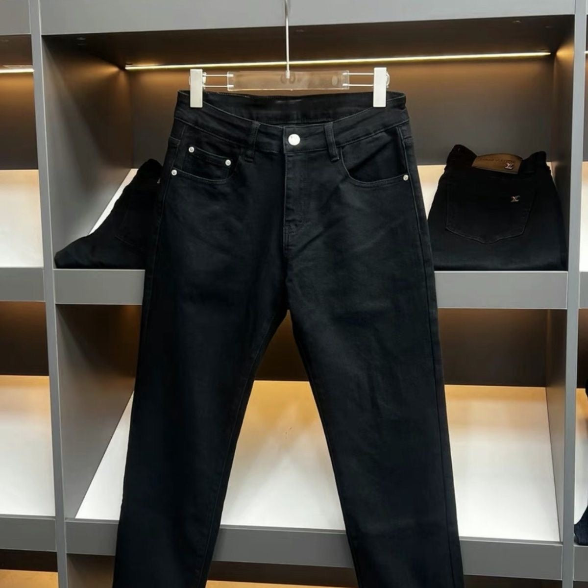 Black Silver Metal Logo Slim Jeans C261025