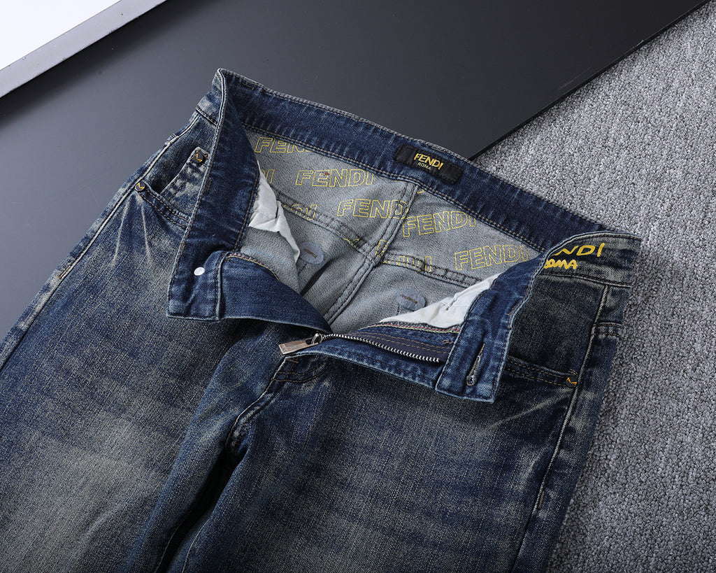 Monogram Letter Printed Pocket Slim Fit Denim V260816