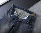 Monogram Letter Printed Pocket Slim Fit Denim V260816