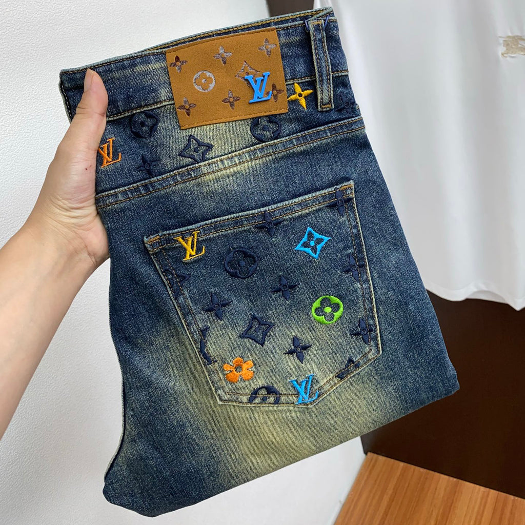 Multi-Color Embroidered Monogram Slim Jeans C261039