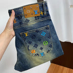 Multi-Color Embroidered Monogram Slim Jeans C261039