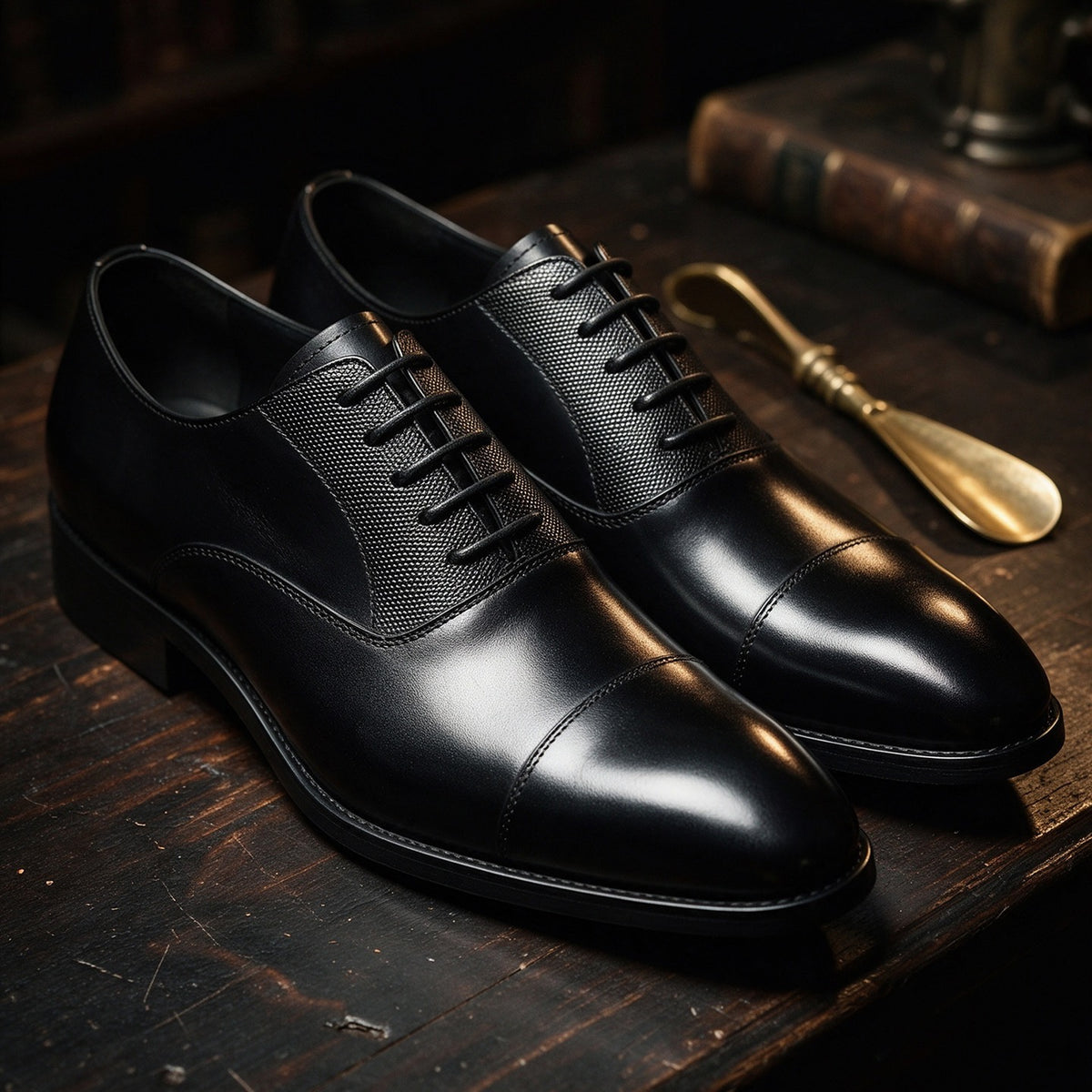 Cap Toe Spliced Texture Oxford Shoes Lace-Up Formal Dress Shoes Y101115