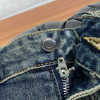 Vintage Dark Faded Crown Art Print Pocket Denim Jeans L260638