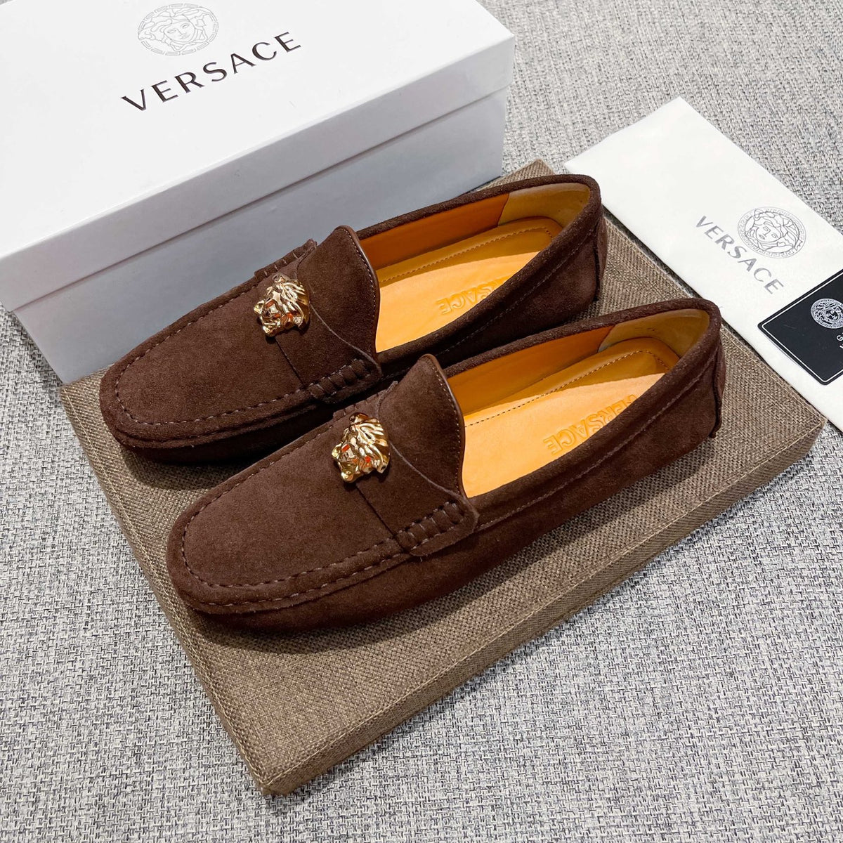 Men's Medusa Gold Emblem Slip-On Loafer Driving Shoes NE190117