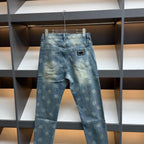 Light Vintage Faded Wash Allover Monogram Print Slim Jeans C261031