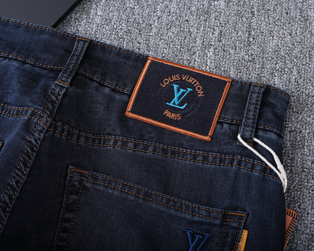 Dark Indigo Monogram Embroidered Slim Denim V260846