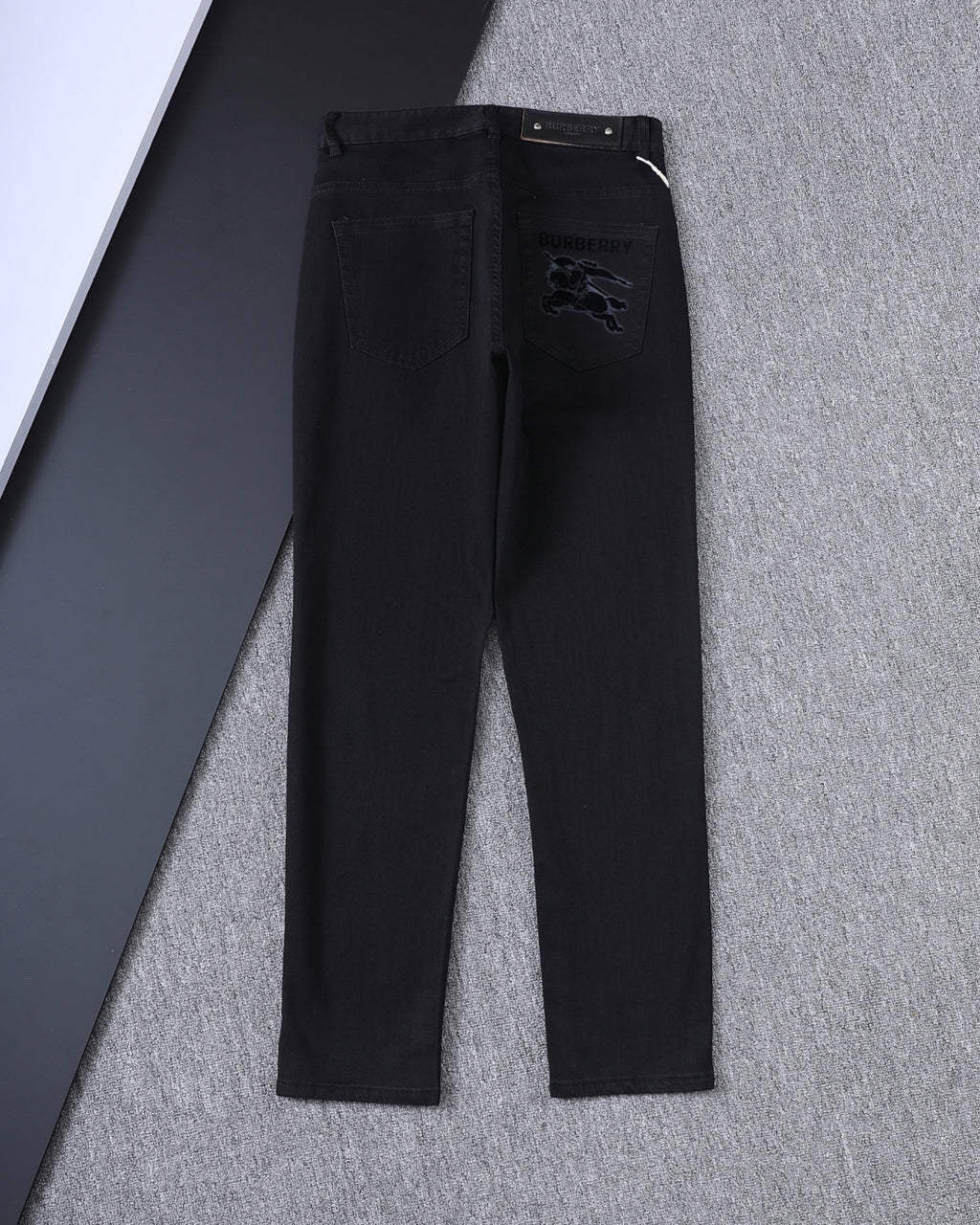 Solid Black Slim Denim With Flocked Equestrian Graphic V260836