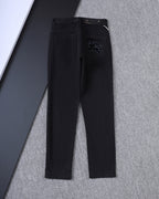 Solid Black Slim Denim With Flocked Equestrian Graphic V260836