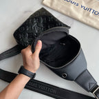 Embossed Pattern Metal Logo Vertical Chest Sling Bag B101010
