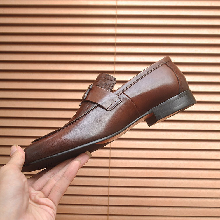 Men's H Buckle Croc Embossed Panel Loafers M10342250