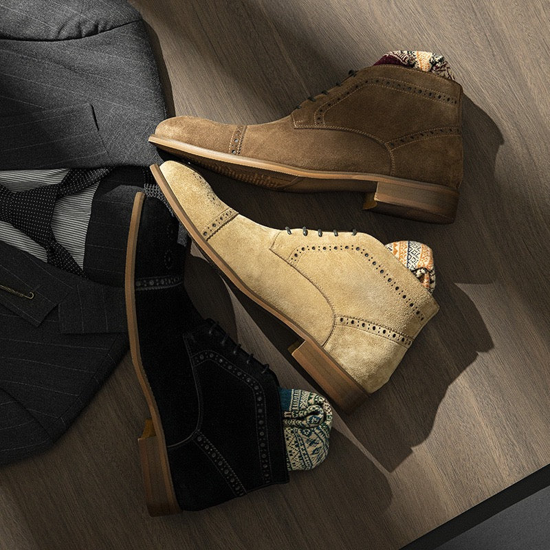 Cap Toe Brogue Chukka Boots Suede Lace-Up Ankle Boots Y101124