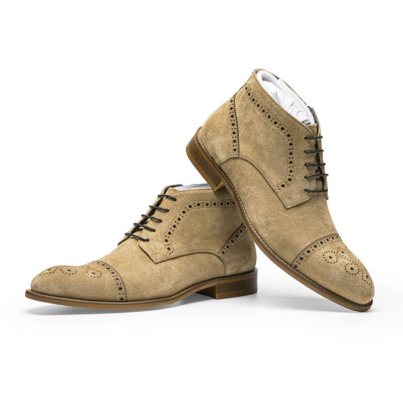 Cap Toe Brogue Chukka Boots Suede Lace-Up Ankle Boots Y101124