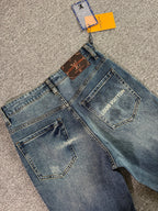 Stitched Monogram & Letter Print Pocket Slim Fit Denim M260701