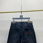 Black Faded Web Stripe Waist Embroidery Jeans V260805