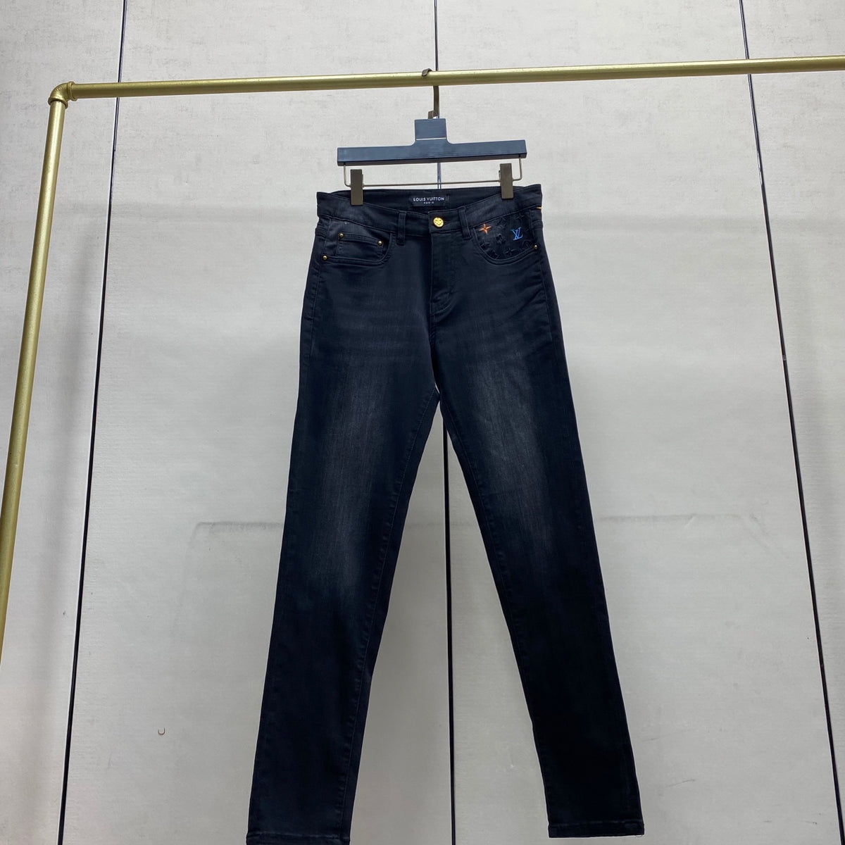 Black Fade Multi-Tone Monogram Embroidery Jeans V260807