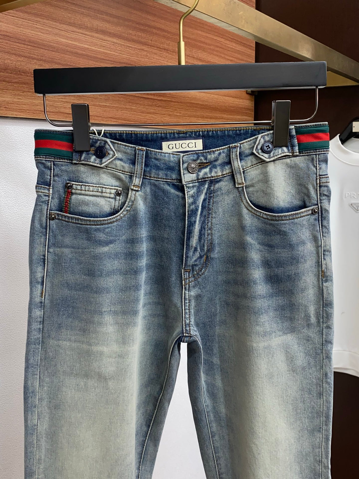 Vintage Fade Web Stripe Waist Embroidery Jeans E260950