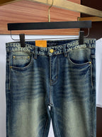 Back Pocket Shield Badge Letter Printed Vintage Denim Jeans R260544