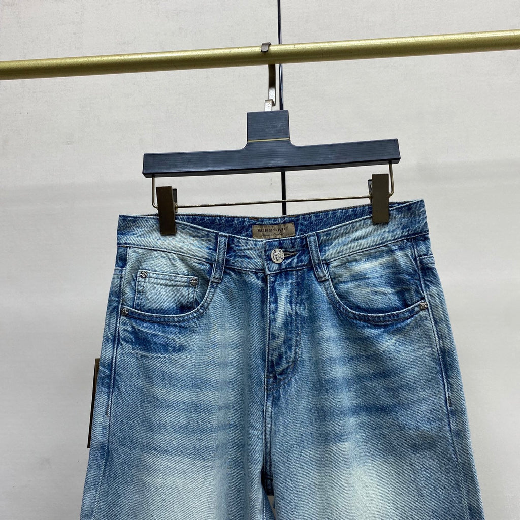 Light Blue Vintage Knight Print Wide Leg Denim Jeans M260732
