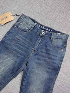 Vintage Fade Blue Embossed Text Jeans M260721