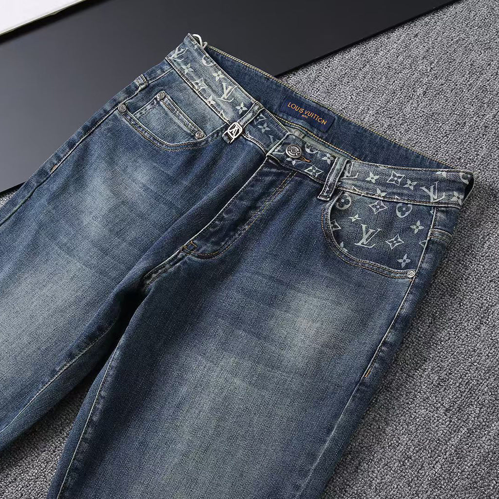 Vintage Blue Printed Mens Jeans E260925