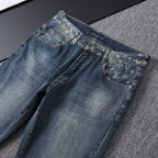 Vintage Blue Printed Mens Jeans E260925