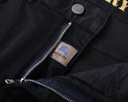 Solid Black Slim Denim With Flocked Equestrian Graphic V260836