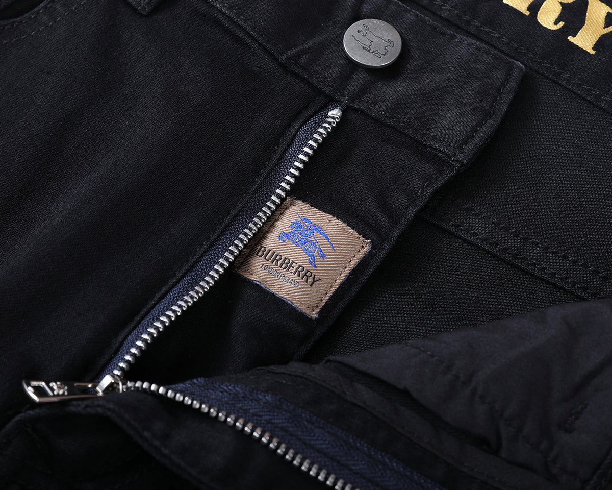 Solid Black Slim Denim With Flocked Equestrian Graphic V260836