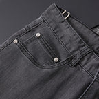 Grey Washed Mens Letter Print Pocket Denim Trousers R260526
