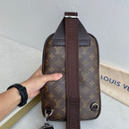 Printed Fabric Metal Logo Vertical Chest Sling Bag B101009