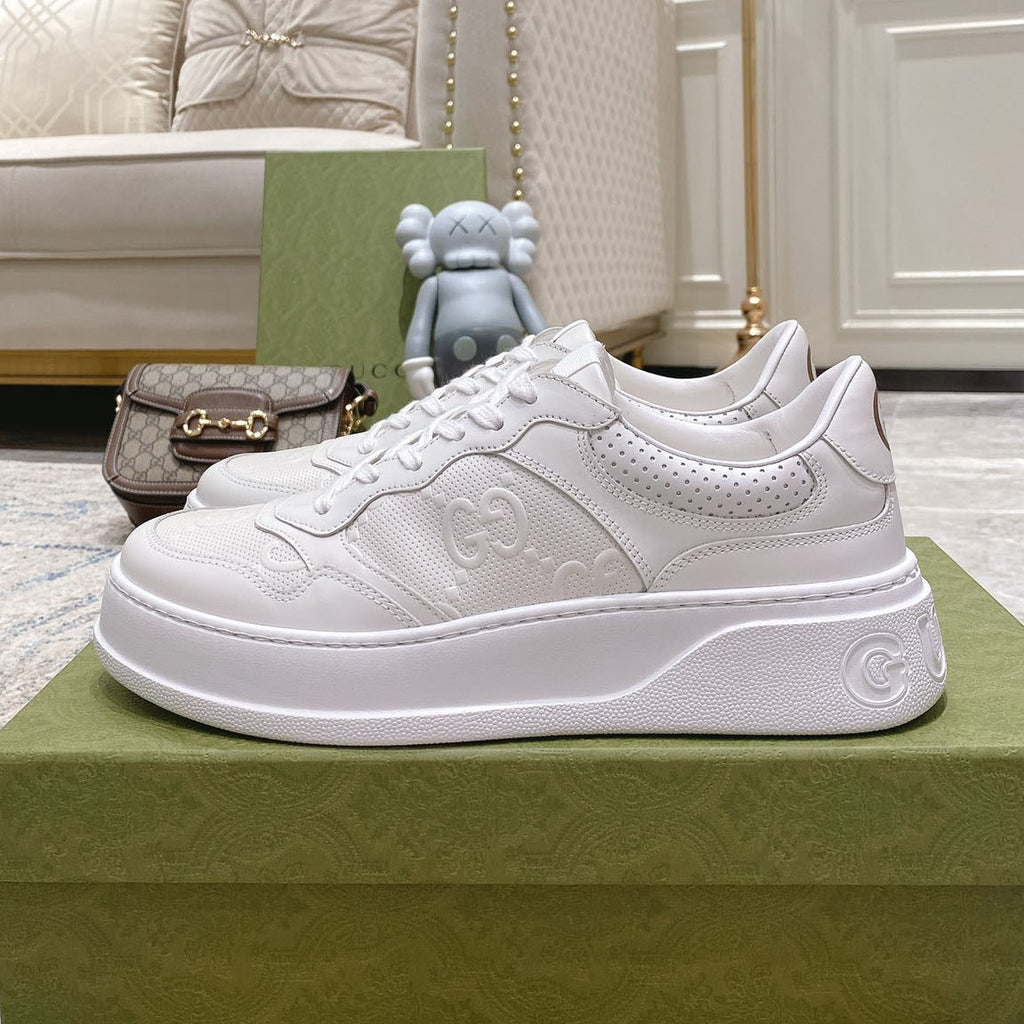 Embossed Pattern Lace-Up Thick Sole Casual Sneakers S283413