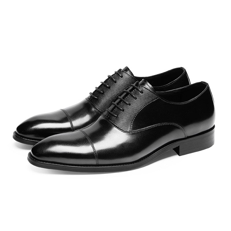 Cap Toe Spliced Texture Oxford Shoes Lace-Up Formal Dress Shoes Y101115