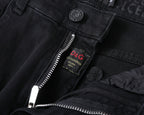 Solid Black Wash Metal Logo Plate Jeans V260814
