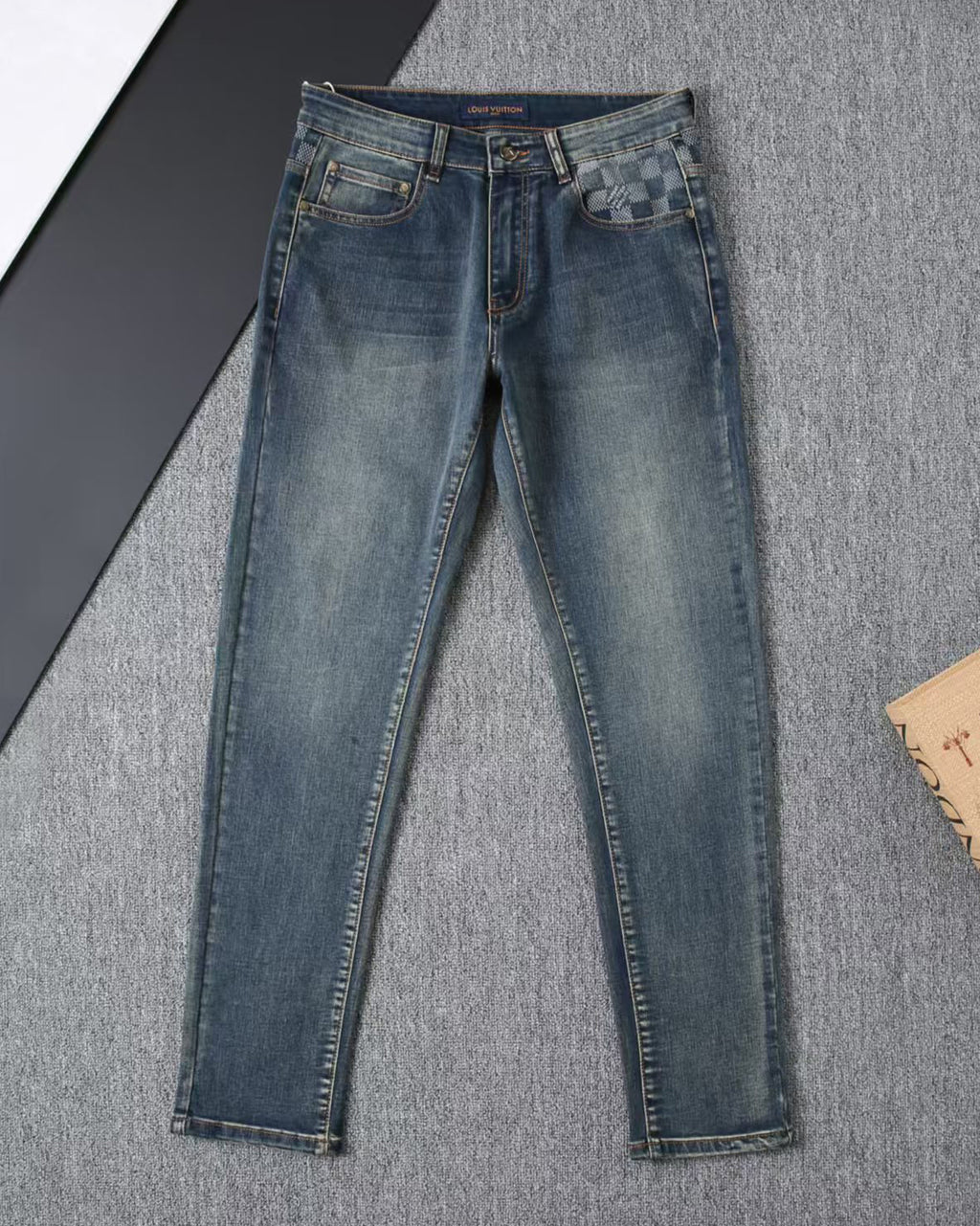 Vintage Blue Check Monogram Mens Jeans E260933