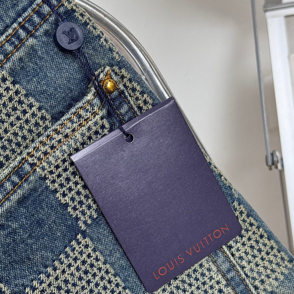 Vintage Blue Checkered Straight Jeans C261044