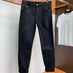 Men Solid Black Embroidered Equestrian Slim Denim Pants E260902