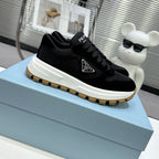 Suede Fabric Patchwork Triangle Logo Chunky Sole Sneakers S283410