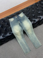Light Faded Wash Artistic Embroidery Detail Denim Jeans L260613