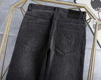 Dark Grey Wash Monogram Embroidery Slim Denim Jeans M260747