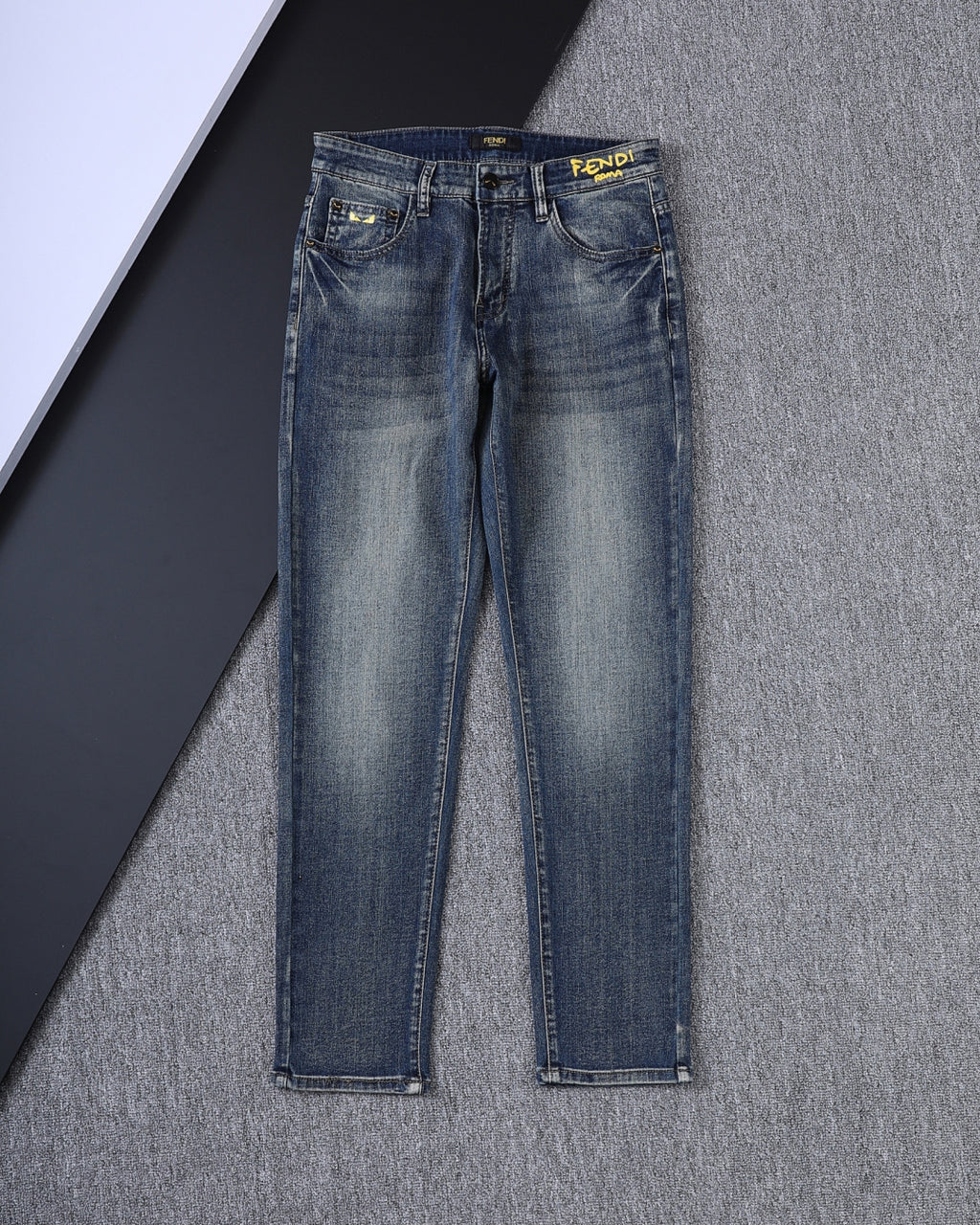 Monogram Letter Printed Pocket Slim Fit Denim V260816