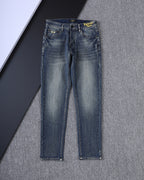 Monogram Letter Printed Pocket Slim Fit Denim V260816