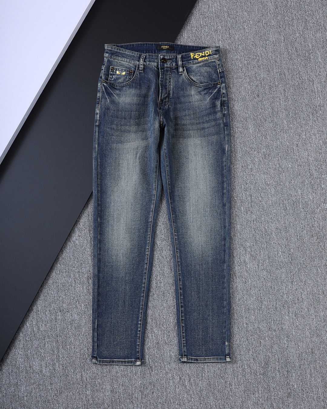 Monogram Letter Printed Pocket Slim Fit Denim V260816