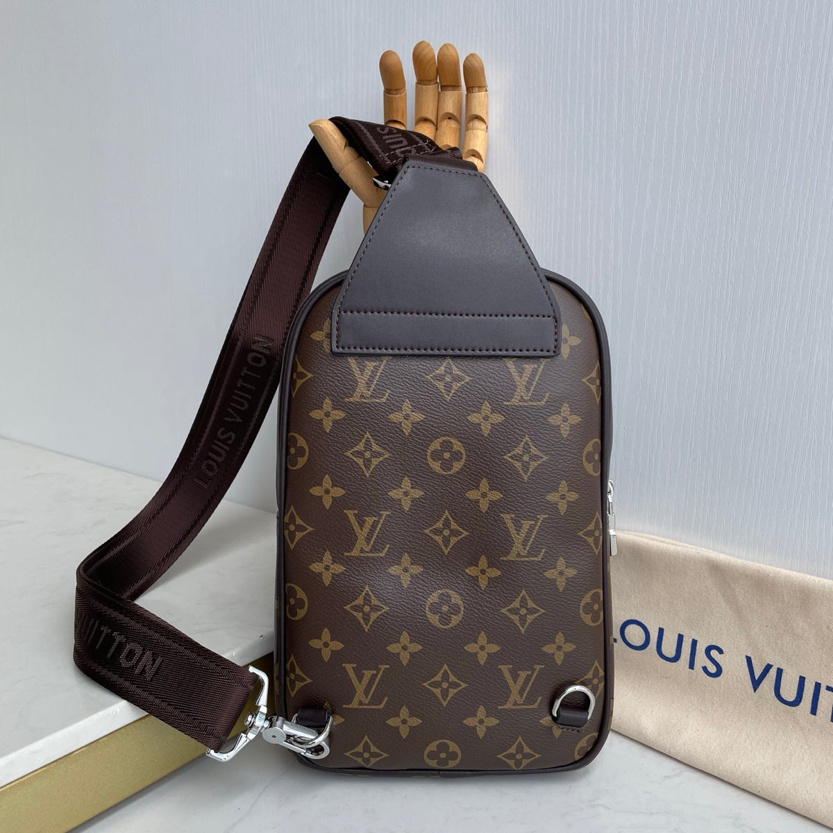 Printed Fabric Metal Logo Vertical Chest Sling Bag B101009