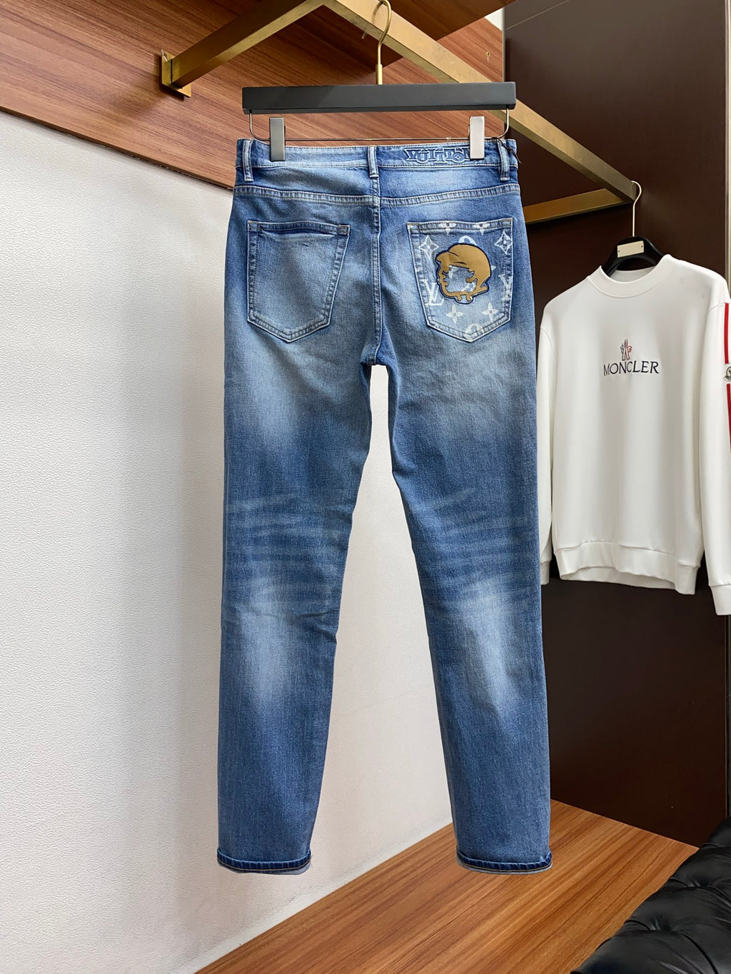 Cartoon Applique Monogram Pocket Slim Fit Denim E260937