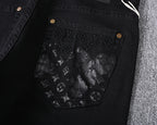 Solid Black Wash Embossed Monogram Jeans V260815