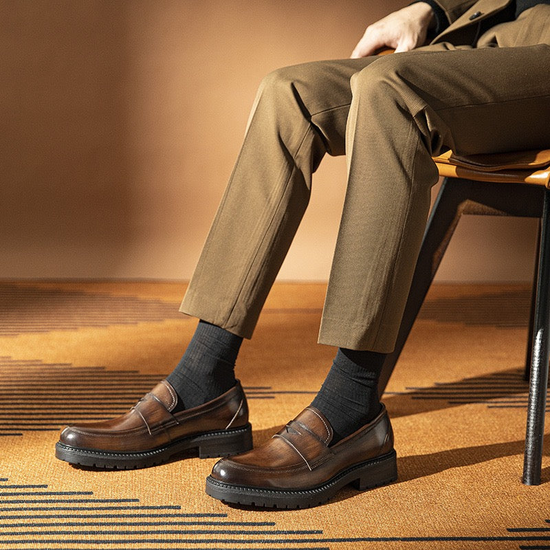 Penny Loafers Chunky Sole Slip-On Dress Shoes Y101112