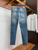 Light Blue Vintage Metal Plate Slim Denim Jeans M260735