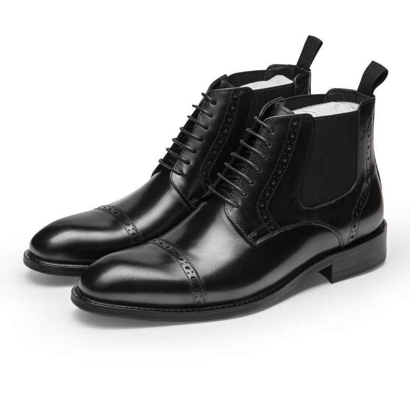 Cap Toe Brogue Lace-Up Chelsea Boots Y101106