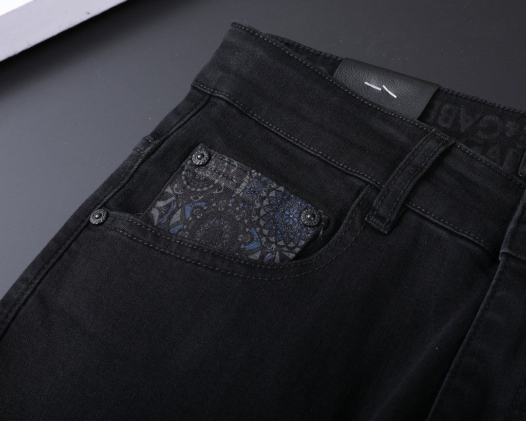 Solid Black Wash Metal Logo Plate Jeans V260814